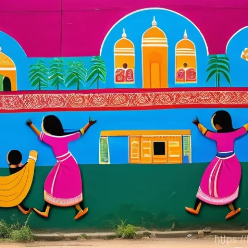 지하철 아트와 커뮤니케이션 - **Prompt 1: Urban Art Celebrating Indian Traditional Culture**
    "A vibrant and intricate mural pa...