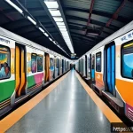 Home 23 지하철 아트 커뮤니티 - A vibrant metro station in India decorated with colorful murals and sculptures reflecting local Hind...